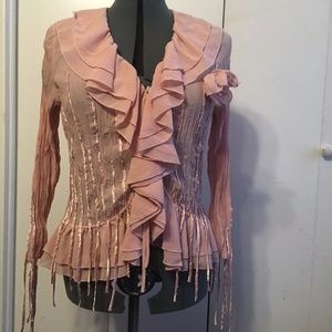 WOMENS PLEATED BEADED LIGHT PINK TOP SIZE M
